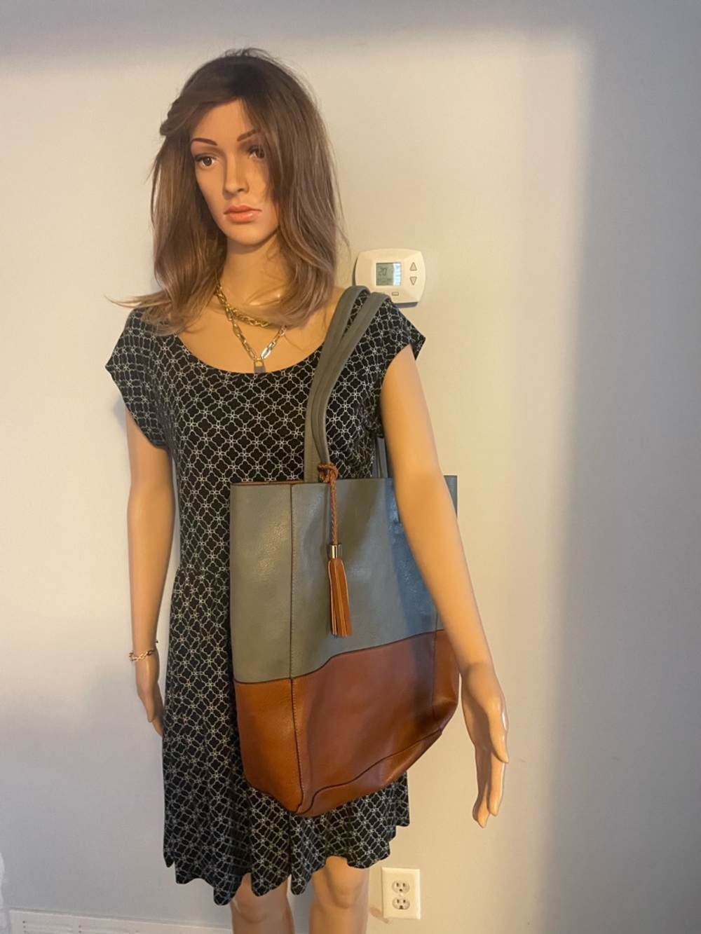 Seven Days Two-Tone Gray and Brown Tote Bag